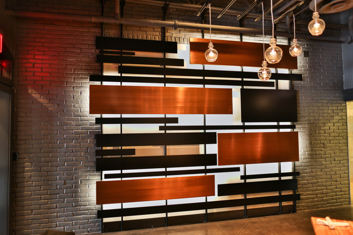 steel copper plated feature wall