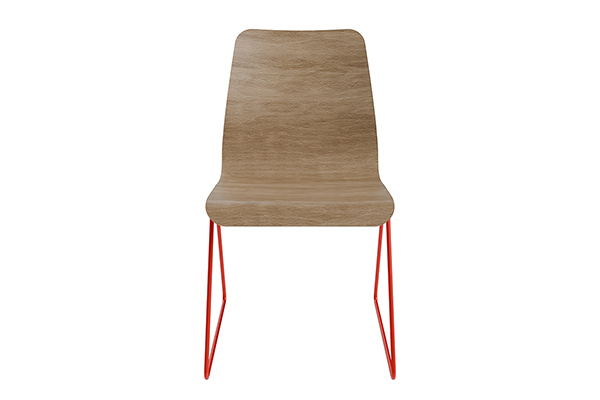 Apex chair with red frame, natural wood