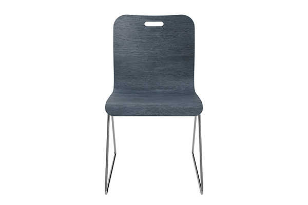 Essential chair with chrome frame, blue wood and handle